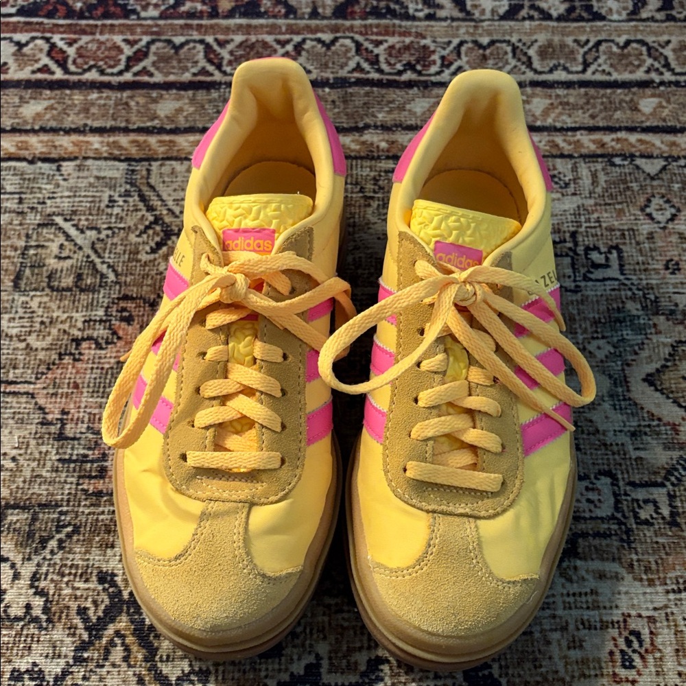 adidas Gazelle Platform Sneakers - Yellow with Pink Accents - Picture 2 of 3